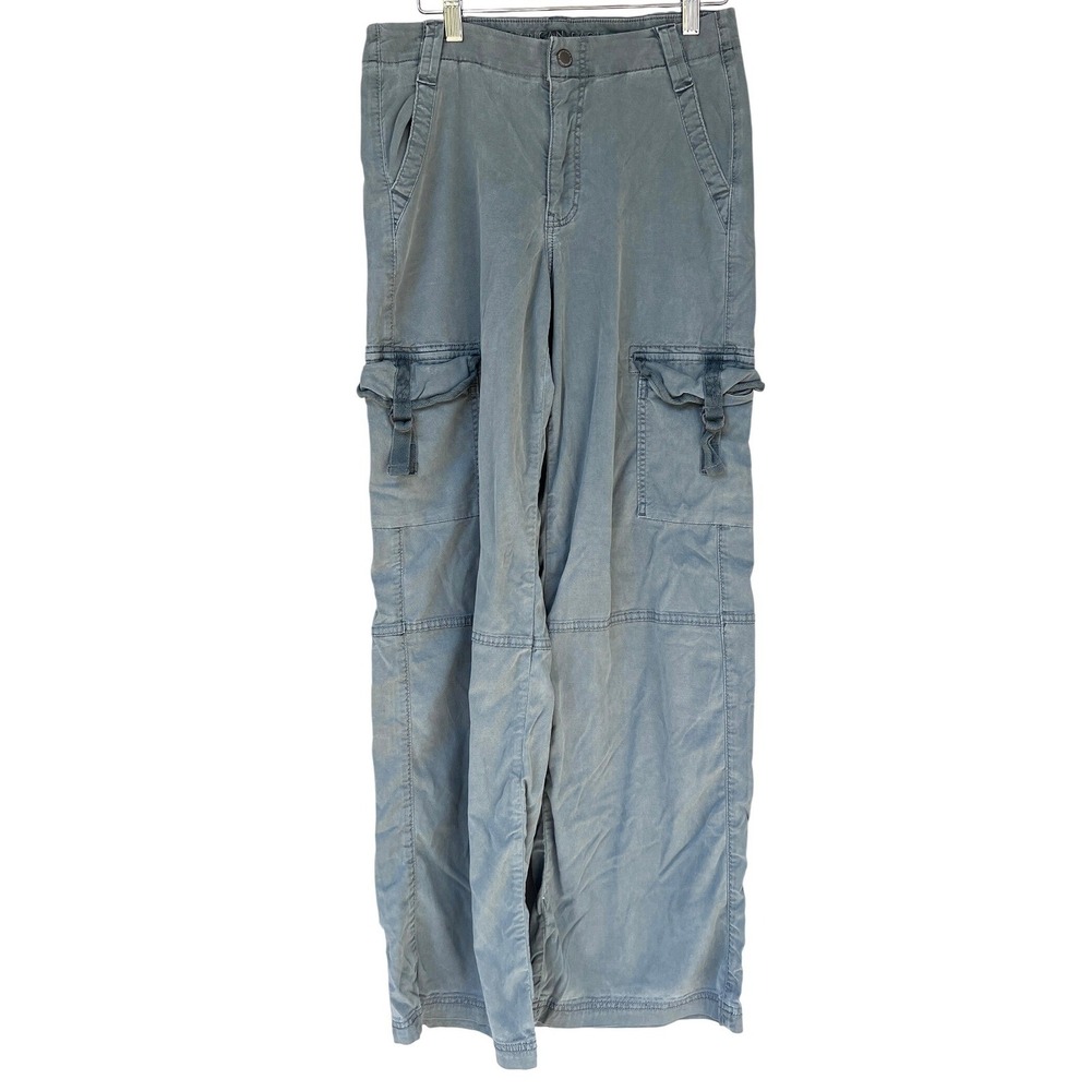 American Eagle Cargo Pants Womens 4 Blue Green Wide Leg Utility Tencel Y2K Baggy